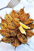 Fried sardines with a herb and Parmesan crust