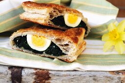 Spinach strudel with eggs for Easter (Italy)