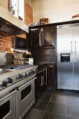 Vignette of stainless steel appliances.