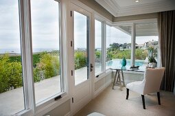 Small desk in home with ocean view