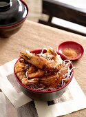 Fried prawns on fried glass noodles