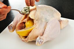 Adding Lemon Butter Between the Skin and Breast of a Whole Chicken