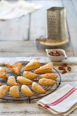 Nut and chocolate triangles and meat pasties