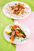 King prawn and halloumi skewers with gremolata