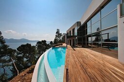 Exterior of modern home with swimming pool