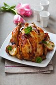 Stuffed roast chicken with apple and bacon