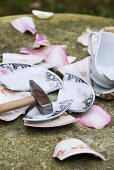 Breaking old china crockery