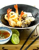Seafood tempura with a chilli and lime dip