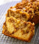 Homemade Walnut Apple Strudel Loaf on a Cooling Rack