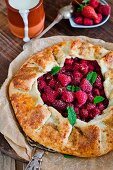 Raspberry galette with cream