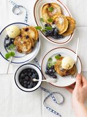 Blueberry pancakes with vanilla ice cream