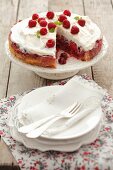 Raspberry cake topped with meringue