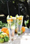 Mojitos with citrus fruits and mint