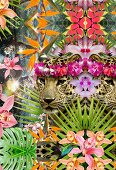 Collage of jaguars and tropical plants (print)