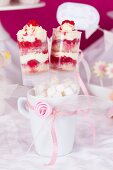 Raspberry and vanilla trifle in push-up moulds (push-up cake pops)