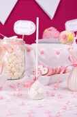 A white cake pop, heart-shaped biscuits and marshmallows