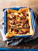 Puff pastry quiche with squash and chorizo