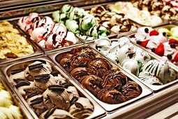 Various types of ice cream in and ice cream cafe