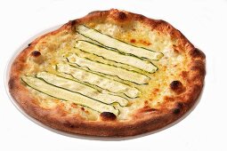 A cheese pizza with courgette strips