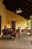 Paved veranda of home exterior in the Indian state of Goa