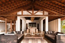 Beamed interior of beach house retreat in the Indian state of Goa