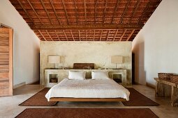 Beamed bedroom of Goan beach house retreat, India