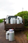 Milk churns on a pick-up truck (Sao Jorge, Azores)