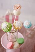 Flower Cake Pops in a Jar with Macaroons