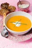 Apple and pumpkin soup with whipped cream