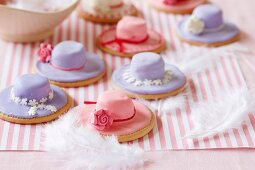 Easter bonnet biscuits with marshmallows and icing