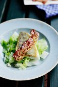 Fried zander with pointed cabbage and bacon