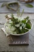 Rosemary, thyme, cow parsley and bay leaves in a dish