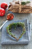 Heart made of thyme sprigs