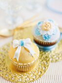 Cupcakes with yellow and blue icing