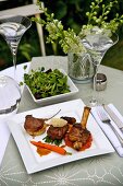 Trio of lamb with vegetables and salad