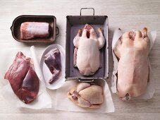 Various types of poultry and game