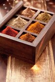 Various spices in a type case