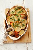 Potato bake with sauerkraut and mushrooms