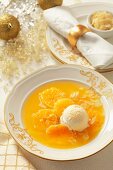 Mandarin and ginger soup with vanilla ice cream (Christmassy)