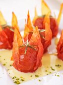 Caramelised tomatoes in custard