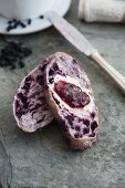 Blueberry roll with butter and blueberry jam