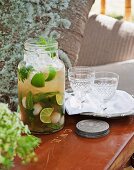 Caipiroska cocktail with vodka, mint, lychees and limes