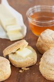 Buttermilk scones with butter and honey