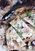 Herring and radish pizza