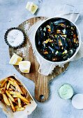 Bowl of Mussels with French Fries