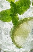 A glass of Mojito with mint and lime (close-up)