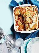 Pasta bake with agnolotti pasta, chicken and vegetables