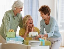 Senior women celebrating friends birthday