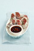 Rice paper rolls with beef tartar