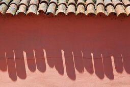 Adobe wall and tile roof at Mission La Purisima State Historic Park, Lompoc, California